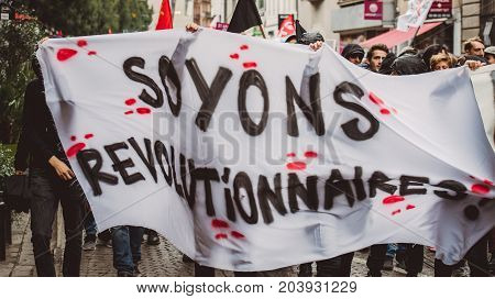 Political March During A French Nationwide Day Against Macrow Labor Law