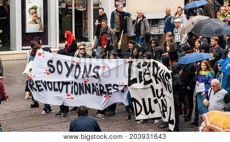 Political March During A French Nationwide Day Against Macrow Labor Law