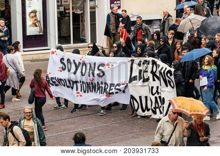 Political March During A French Nationwide Day Against Macrow Labor Law