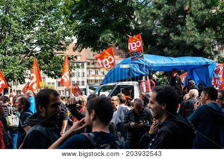 Political March During A French Nationwide Day Against Macrow Labor Law