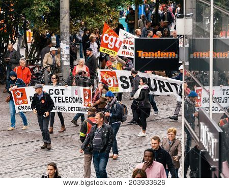 Protest France Political March During A French Nationwide Day Against Macrow Labor Law