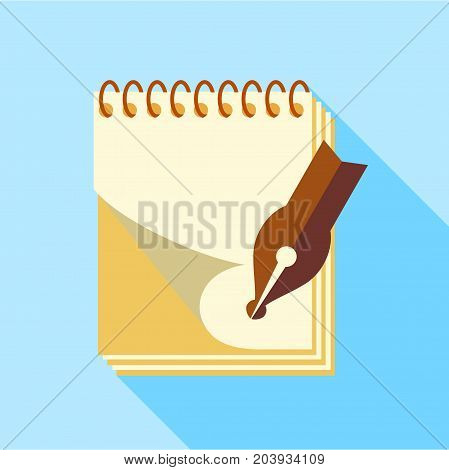 Ink pen on notebook icon. Flat illustration of ink pen on notebook vector icon for web design