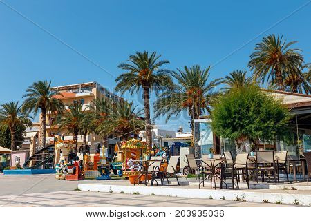 Sitia, Crete, Greece - June 11, 2017: The Pictursque Port Of Sitia, Crete, Greece. Sitia Is A Tradit