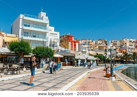 Sitia, Crete, Greece - June 11, 2017: The Pictursque Port Of Sitia, Crete, Greece. Sitia Is A Tradit