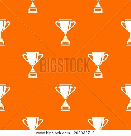 Gold cup for championship pattern repeat seamless in orange color for any design. Vector geometric illustration