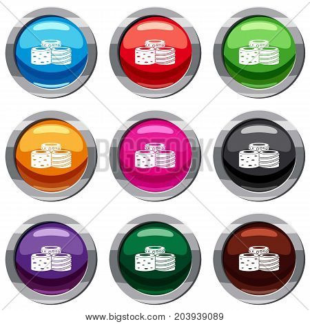 Tasty Turkish delight set icon isolated on white. 9 icon collection vector illustration