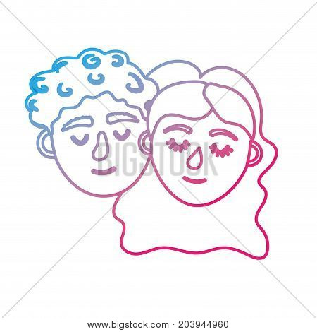 line couple lover head with closed eyes and hairstyle vector illystration