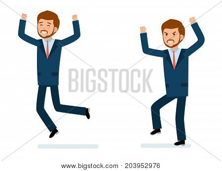 Ready to use character creation set. Businessman happy, businessman in anger. Isolated white background. Business, office work, workplace. Flat design vector illustration.