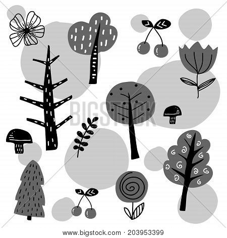 Seamless pattern with trees and flowers. Forest background. Childish kids print texture for fabric textile.Vector Illustration.