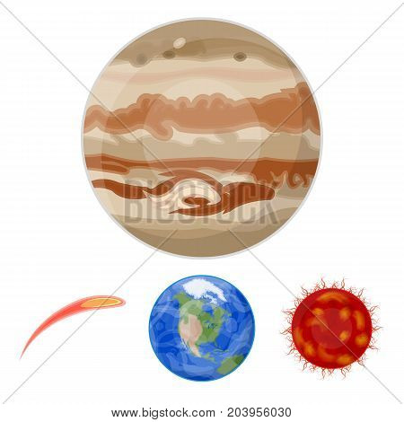 Earth, Jupiter, the Sun of the Planet of the Solar System. Asteroid, meteorite. Planets set collection icons in cartoon style vector symbol stock illustration .