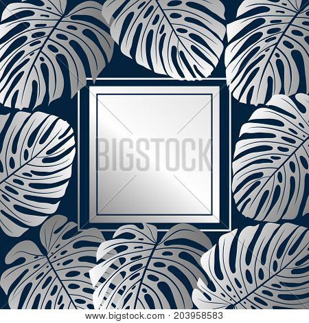 Exotic silver pattern with monstera leaves. Tropical background. Vector illustration.