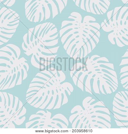 Exotic pattern with monstera leaves. Seamless tropical background. Vector illustration.