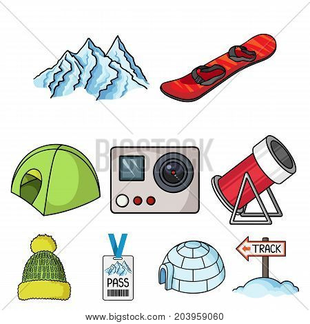 Ski resort set icons in cartoon style. Big collection of ski resort vector symbol stock