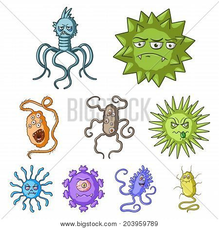 A set of pictures about bacteria and viruses. Germs that are harmful to humans. viruses and bacteria icon in set collection on cartoon style vector symbol stock web illustration.