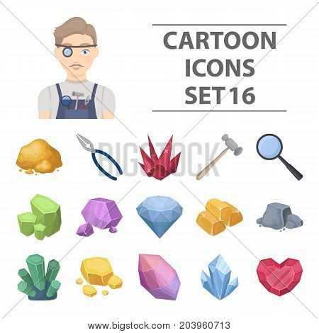 Precious minerals and jeweler set icons in cartoon design. Big collection of precious minerals and jeweler vector symbol stock illustration