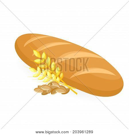 Fresh bread. white bread with grain. Vector illustration.