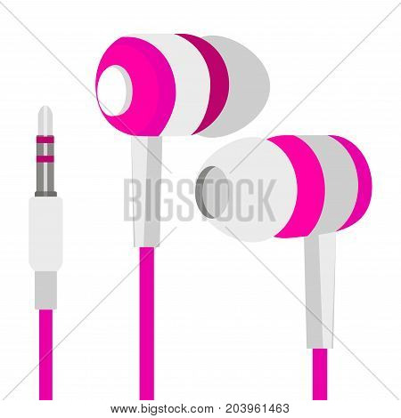 Vector flat illustration isolated blue earphone earbud icon with lettering on white background