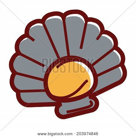 Raw oyster in beautiful wavy shell isolated cartoon flat vector illustration on white background. Delicacy dish from traditional of Mediterranean cuisine that can be baked or grilled with spices.