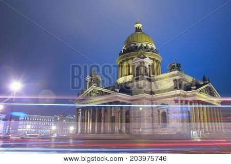St.Petersburg St. Isaac's Square St. Isaac's cathedral in the evening