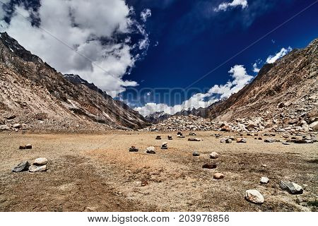 Valley and Mountains View in Himalaya. Gaumukh glacier Gangotri Uttarakhand India.