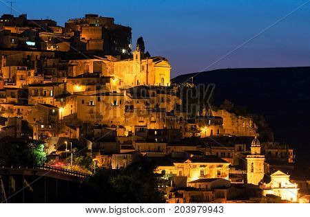 Night Ragusa Town View, Sicily, Italy