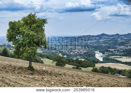 View of the Panaro valley (Modena Emilia Romagna Italy) at summer
