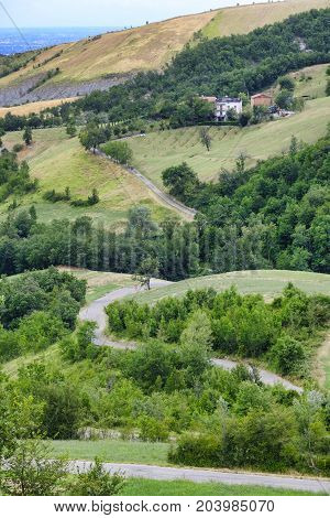 Summer landscape along the road from Maranello to Serramazzoni (Modena Emilia Romagna Italy) at summer