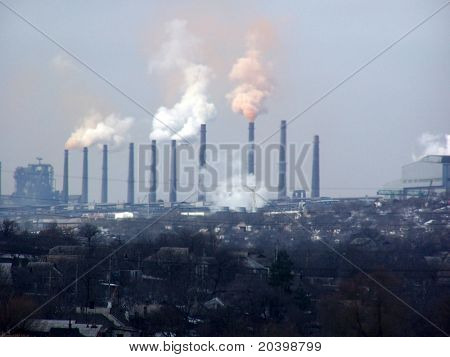 Metallurgical combine in the city of Alchevsk, Ukraine. 	