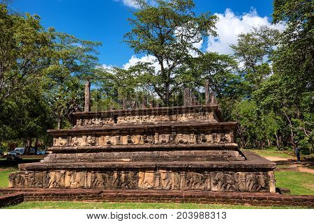 Ruins of Royal Court of king Parakramabahu or Raja Sabha Mandapaya of King Parakramabahu in Polonnaruwa, Sri Lanka