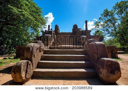 Staircase to Royal Court of king Parakramabahu in Polonnaruwa, Sri Lanka