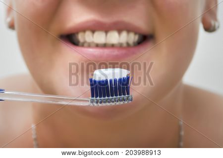 Ready for clening teeth toothbrush and toothpaste close up