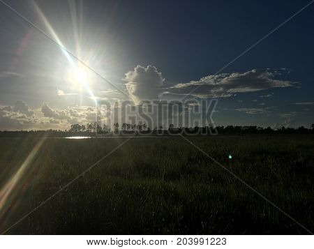Beautiful And Peaceful Sunset In The Marshes Of A Swamp
