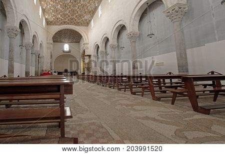 Otranto Italy - July 24 2017: Central Nave Of The Basilica Di Santa Maria Annunziata Xi Century Roma