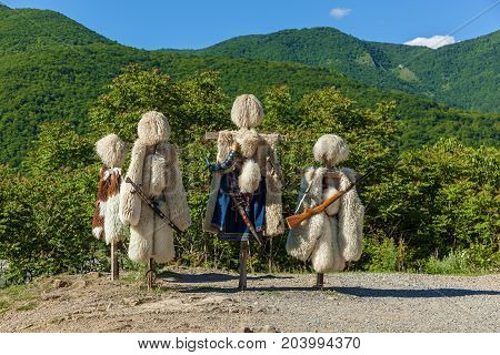 national clothing of Georgians, Georgian national costumes and ammunition close-up.
