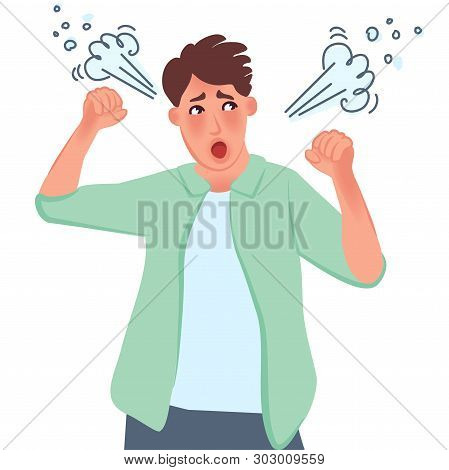 The Evil Man Screams And Raised His Hands. Aggression. Human Emotions And Feelings. Vector Illustrat