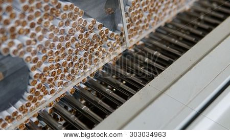 Cigarettes Production Line In A Tobacco Inductry Factory