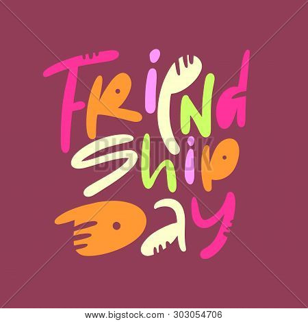 Friendship Day Hand Drawn Vector Lettering. Isolated On Purple Background.