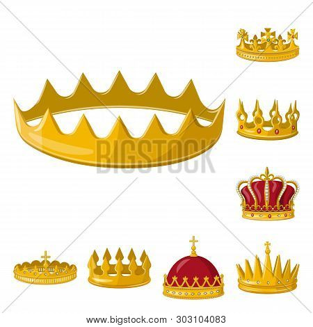 Isolated Object Of Monarchy And Gold Logo. Set Of Monarchy And Heraldic Stock Vector Illustration.