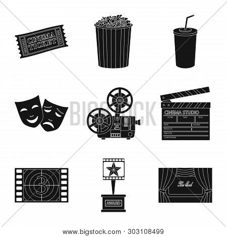 Vector Design Of Session And Viewing Sign. Set Of Session And Theater Stock Symbol For Web.