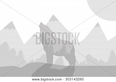 Wolf Stend On Mount In Forestat Night Simple Element Nature.
