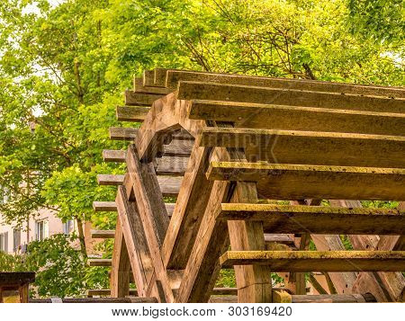 Close Up Image Of Old Traditional Wooden Millwheel