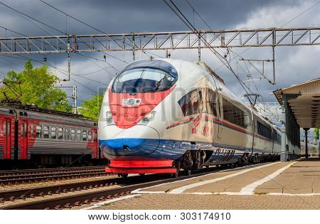 Train Peregrine Falcon High-speed Train Peregrine Falcon Russian Railway. Russia Leningrad Region Ly