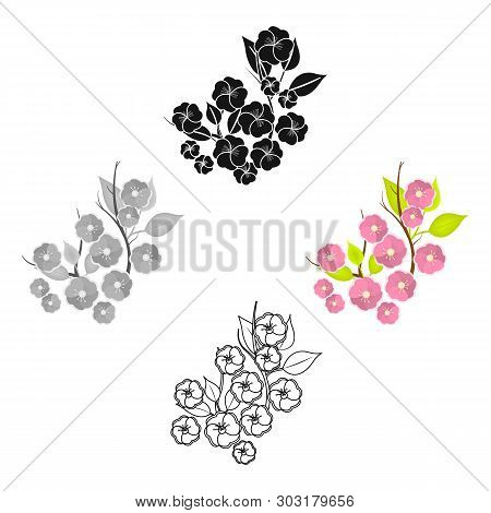 Sakura Flowers Icon In Cartoon, Black Style Isolated On White Background. Japan Symbol Stock Vector 