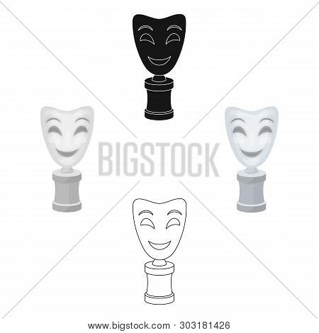 White Mask Mime On The Stand.the Prize For Best Drama.movie Awards Single Icon In Cartoon, Black Sty