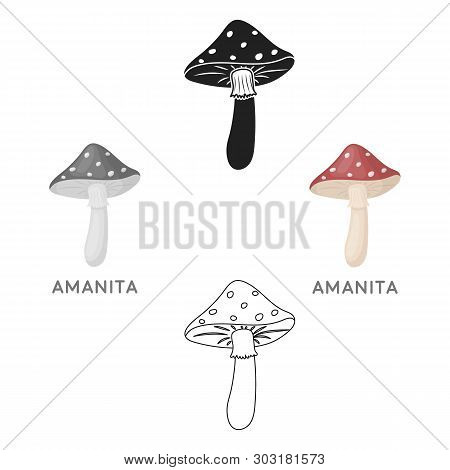 Amanita Icon In Cartoon, Black Style Isolated On White Background. Mushroom Symbol Stock Vector Illu