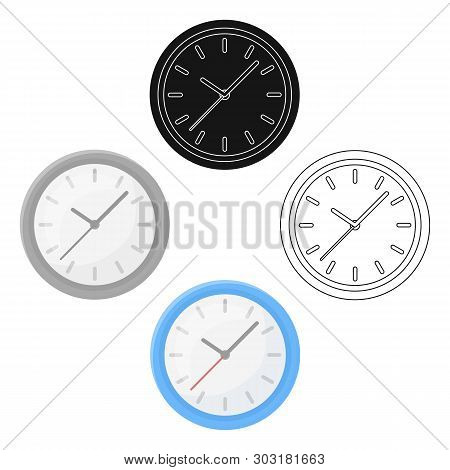 Office Clock Icon In Cartoon, Black Style Isolated On White Background. Office Furniture And Interio