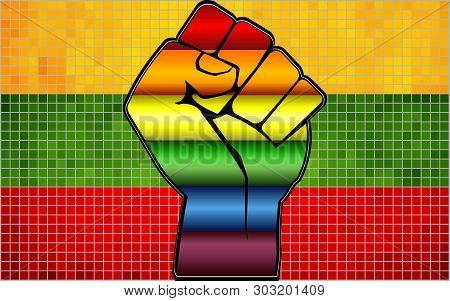 Shiny Lgbt Protest Fist On A Lithuania Flag - Illustration, 
Abstract Mosaic Lithuania And Gay Flags