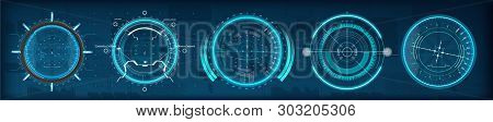 Fui Hud Aim Of Sniper Weapon Or Futuristic Game Target. Game, Future Control Center Display. Camera 