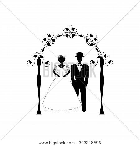 Vintage Graphic Chuppah. Arch For A Religious Jewish Jewish Wedding. The Bride And Groom Under A Can