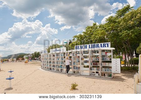 Albena, Bulgaria - June 20, 2017 : Library On The Beach In Albena. Luxury Resort Near Varna, Bulgari